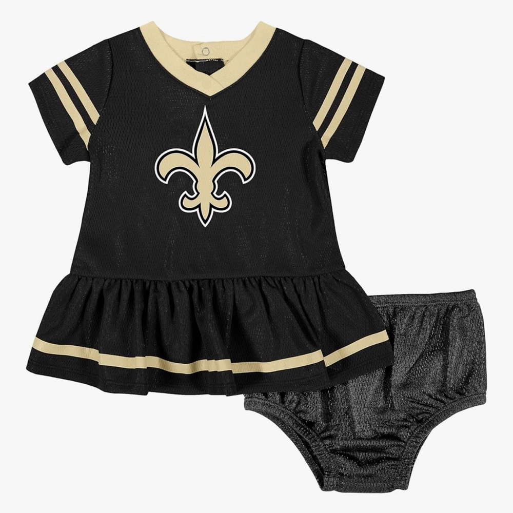 SAINTS Black and Gold Baby Dress with Fleur-de-lis